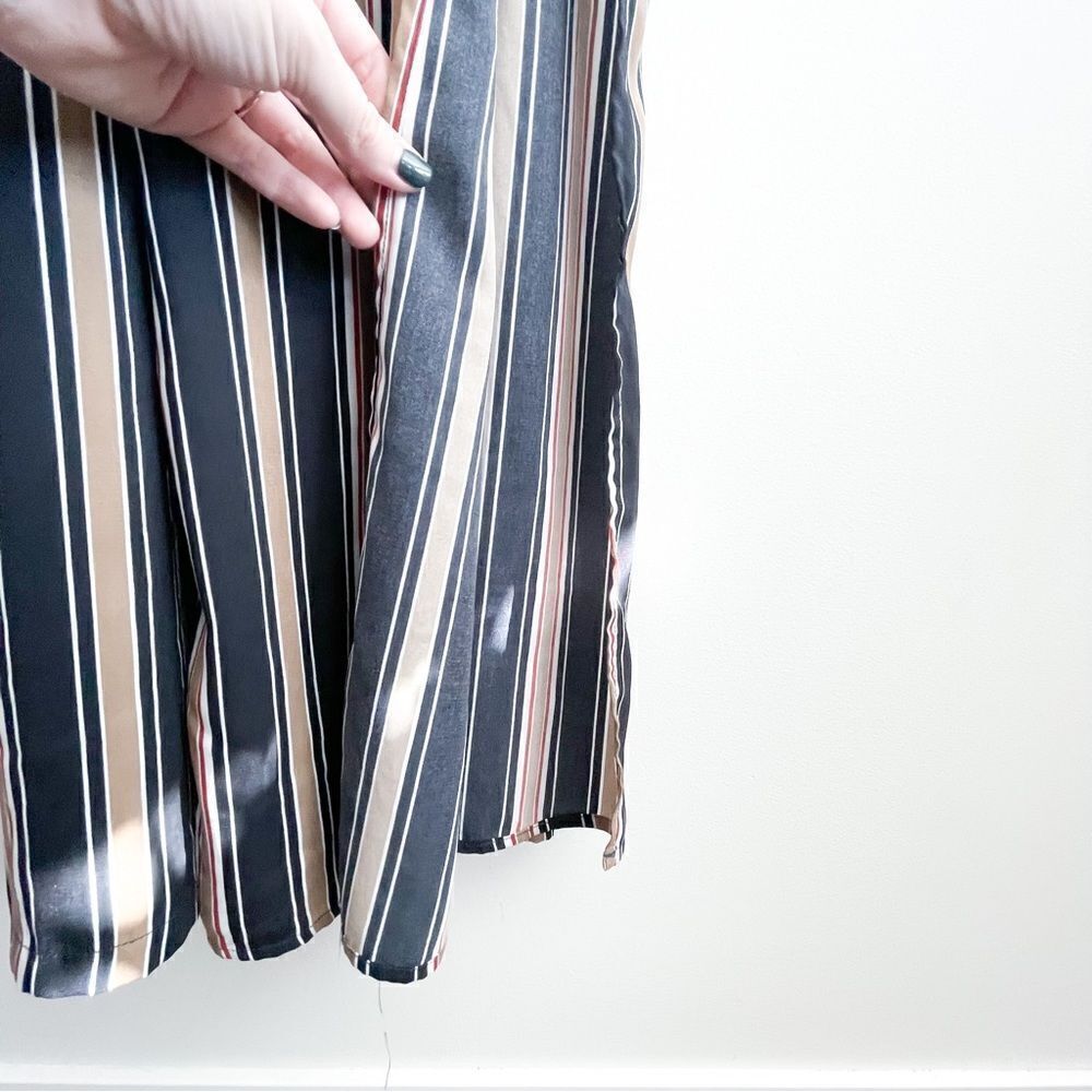 Hommage Deep V-Neck Striped Jumpsuit Black Tie Side Slit Women's S Back Zip - Picture 5 of 9
